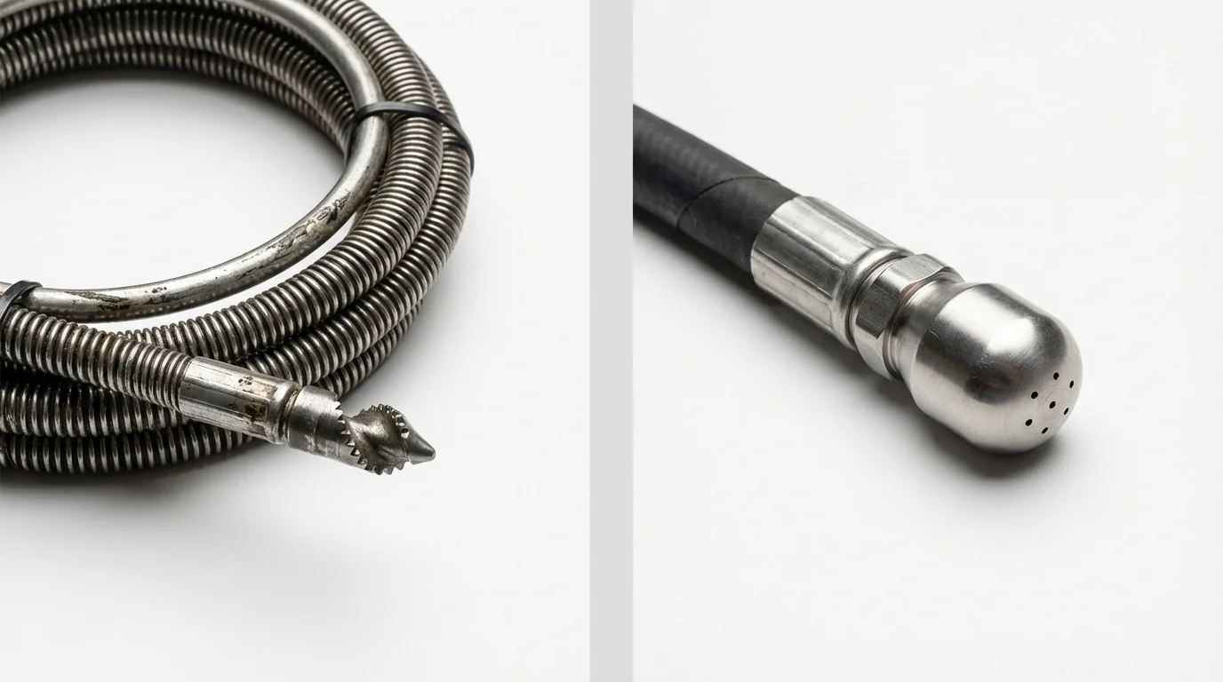 Drain snake cable and hydro jetting nozzle used for drain cleaning in Richton, MS