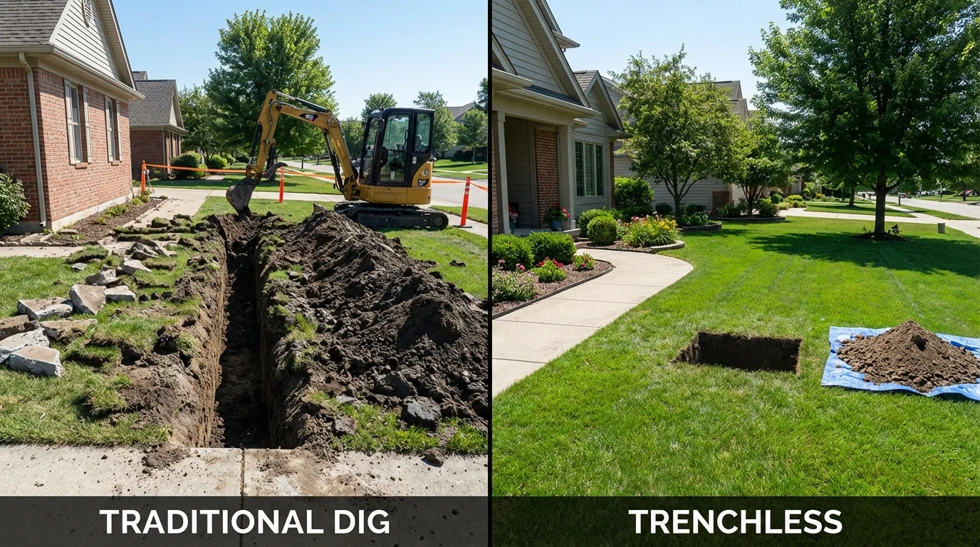 Trenchless sewer repair with minimal yard damage versus traditional excavation in Richton, MS